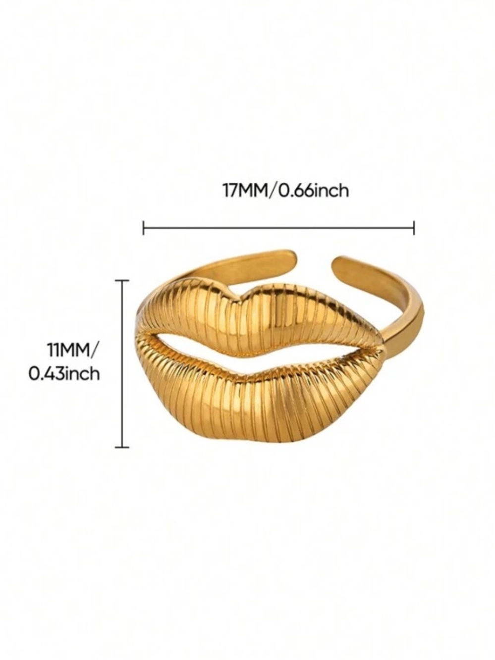 Gold Lip-Shaped Statement Open Ring - adjustable - Picture 3 of 3